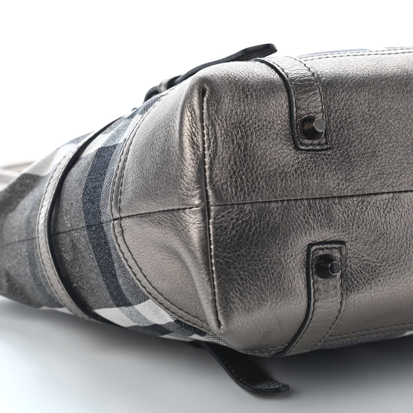 Metallic Calfskin House Check Tote Pewter