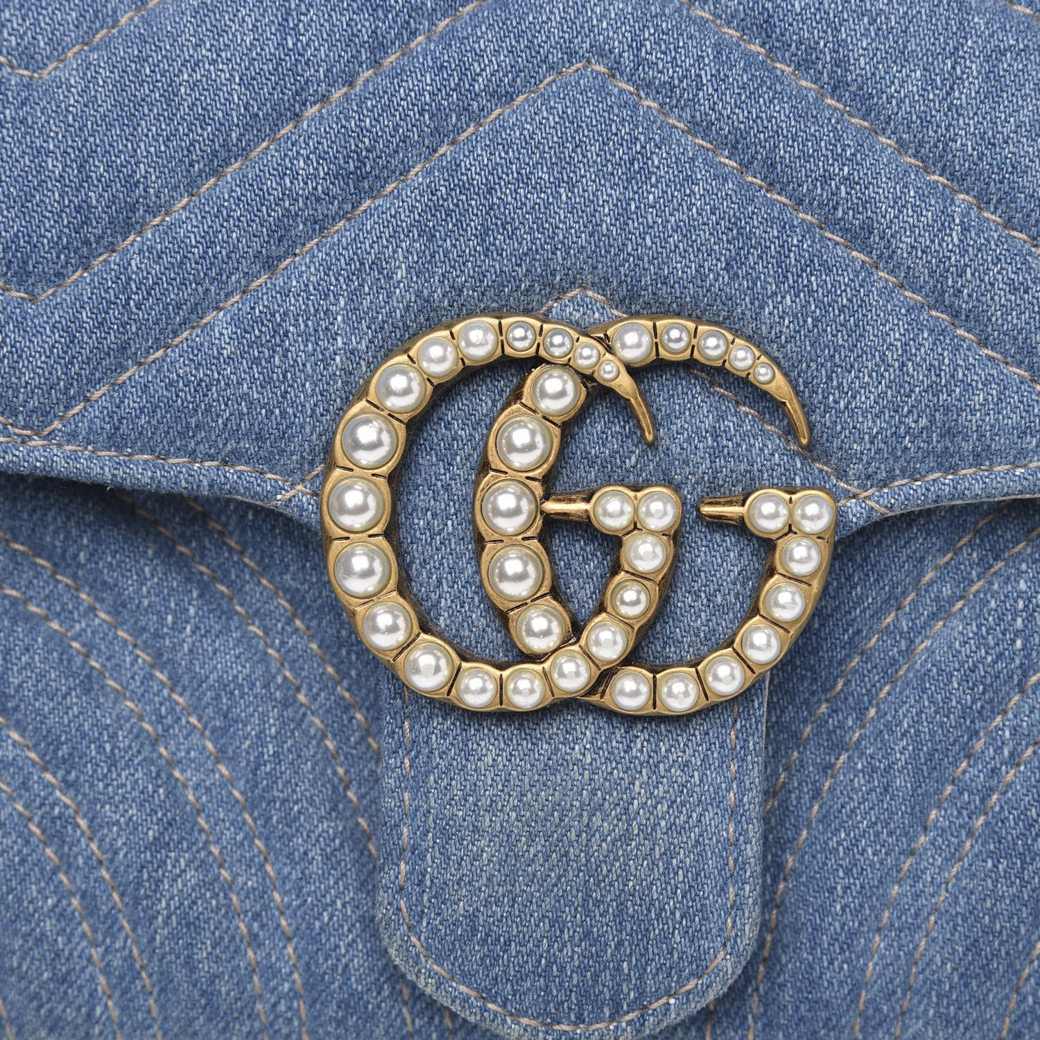 Gucci Denim Matelasse Mini Pearly GG Marmont Shoulder Bag Blue 13 of 13