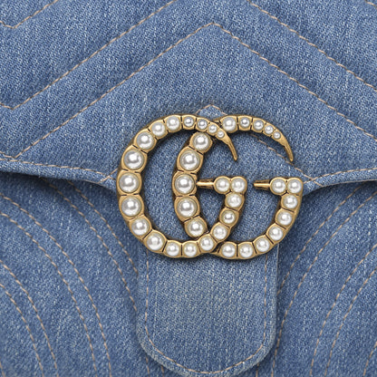 Gucci Denim Matelasse Mini Pearly GG Marmont Shoulder Bag Blue 13 of 13