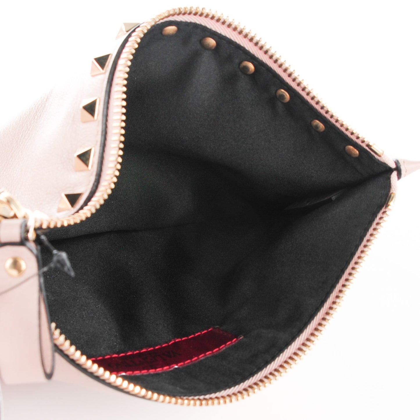 Calfskin Medium Rockstud Zip Pouch Poudre