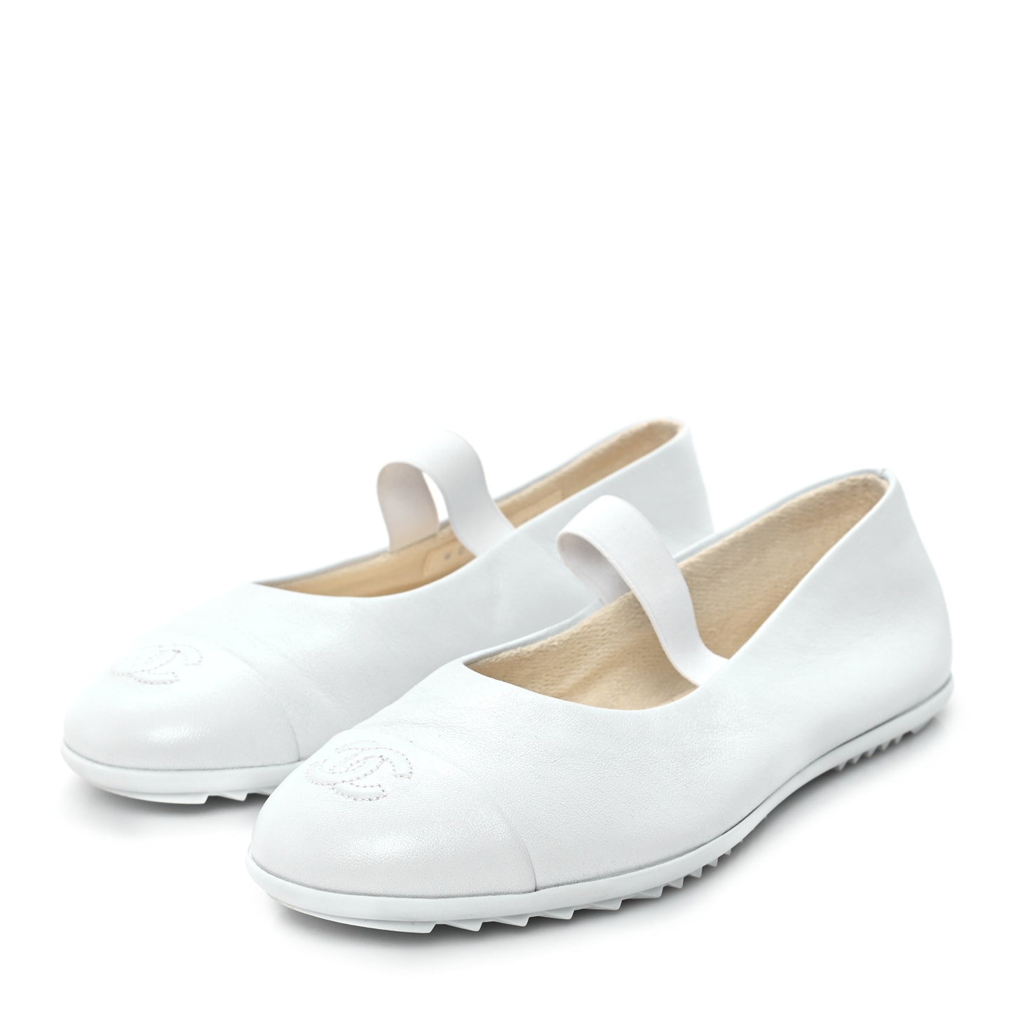 Lambskin Cap Toe CC Mary Jane Flats 38.5 White