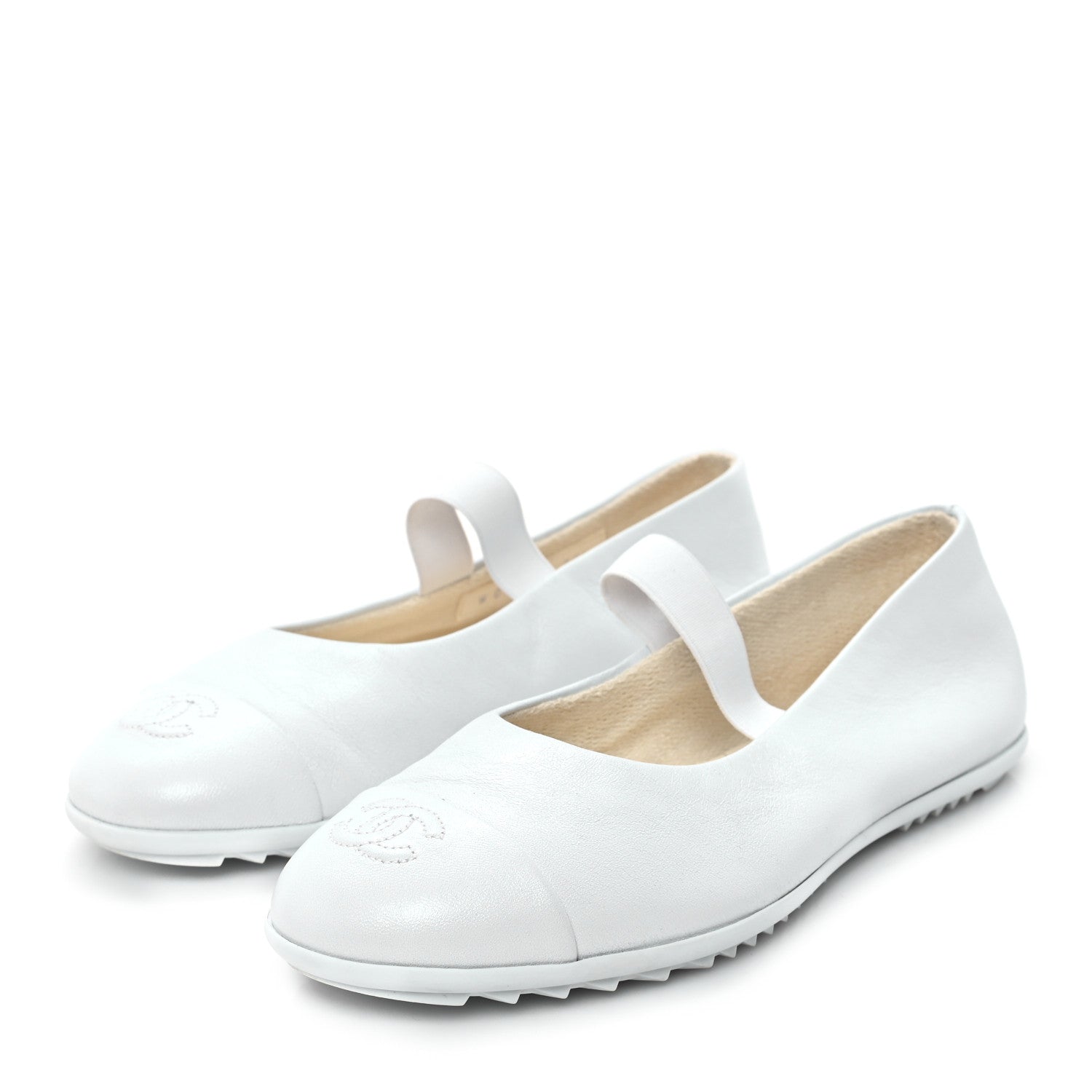 Chanel Lambskin Cap Toe CC Mary Jane Flats 38.5 White 4 of 10