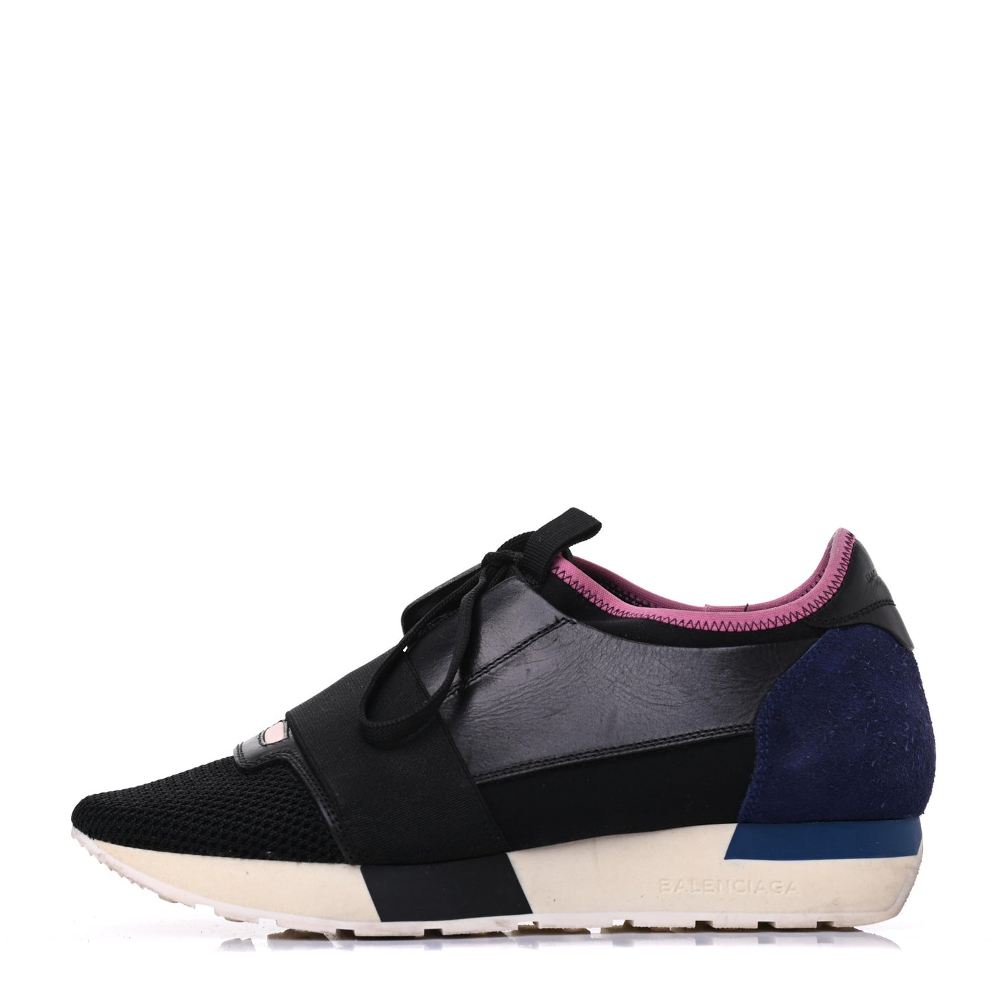 Calfskin Neoprene Mesh Suede Womens Race Runner Sneakers 37 Black Bleu Pink
