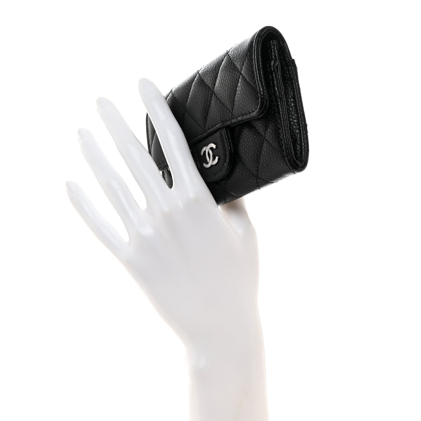 Caviar Quilted Flap Card Holder Wallet Black
