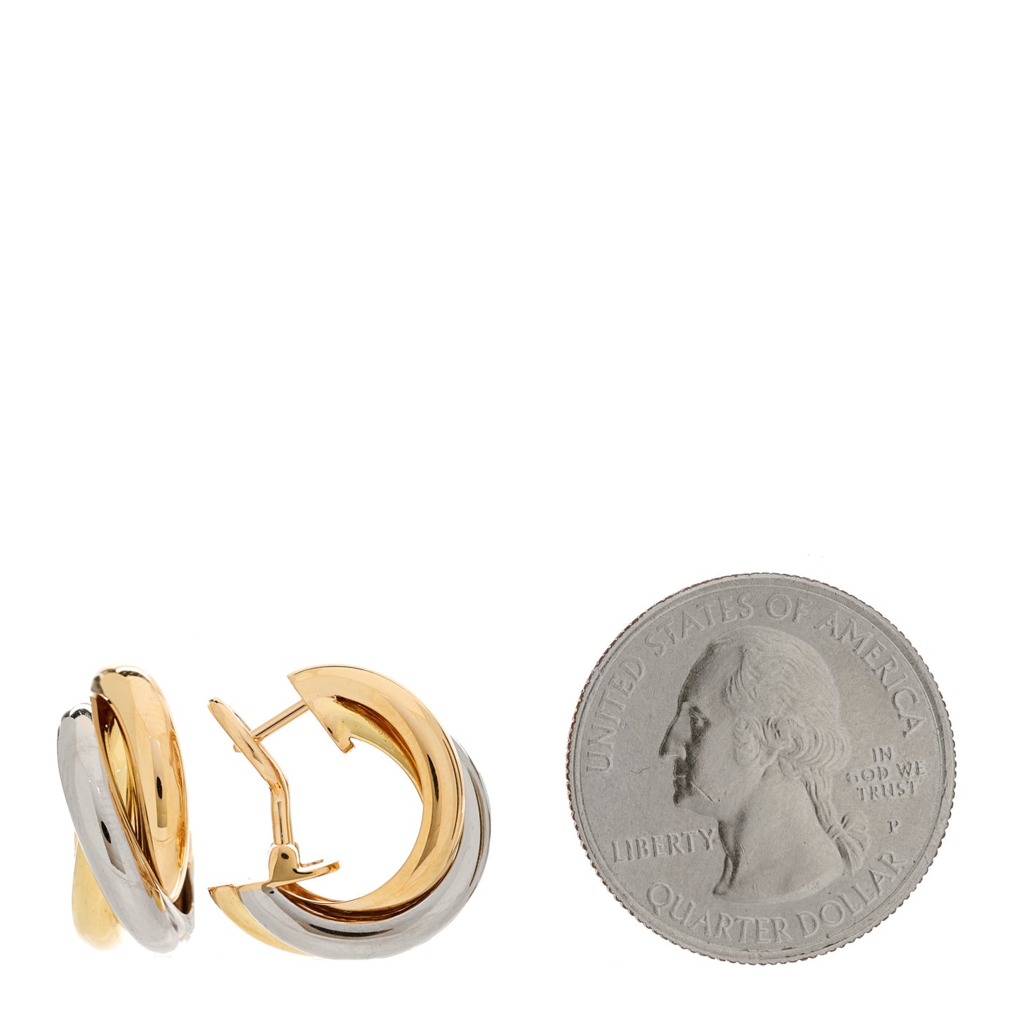 18K Pink Yellow White Gold Classic Trinity Hoop Earrings