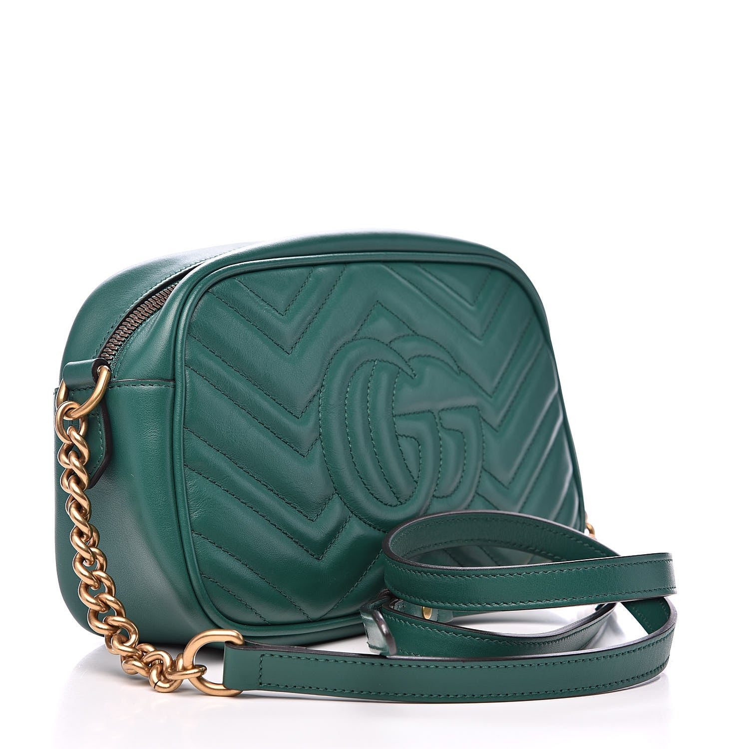 Gucci Calfskin Matelasse Small GG Marmont Chain Shoulder Bag Emerald Green 3 of 11