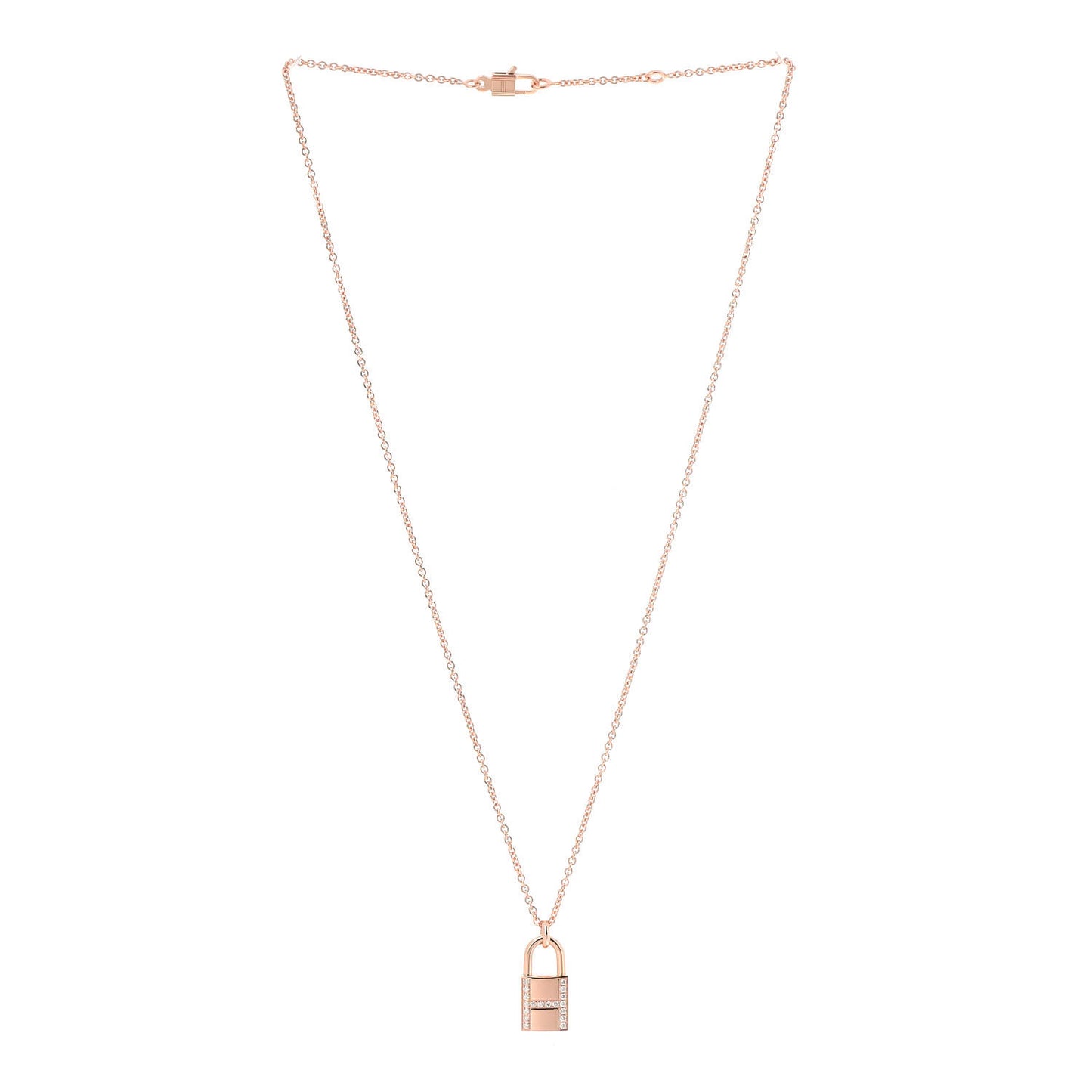 18K Rose Gold Diamond Amulettes Cadenas Pendant Necklace