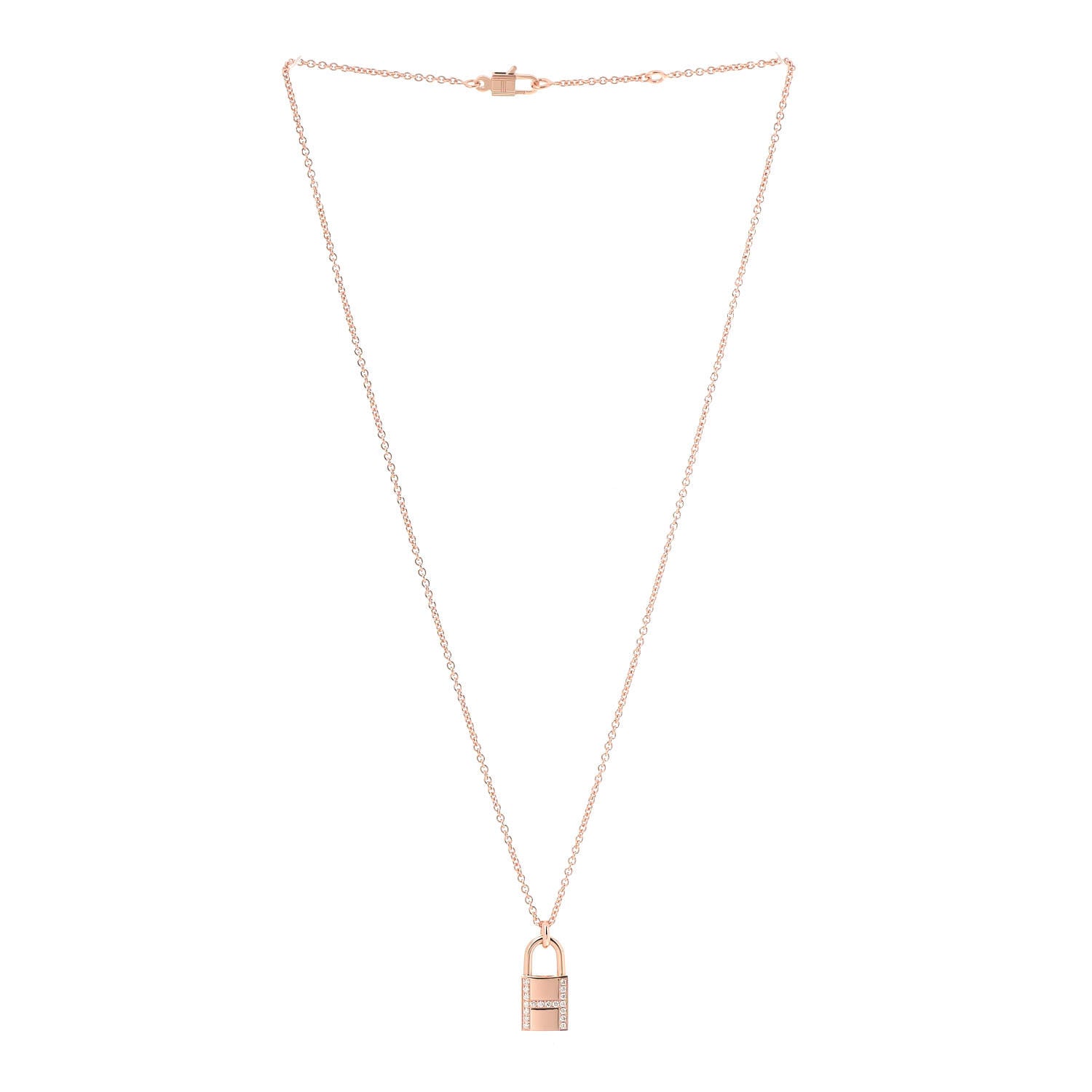 Hermes 18K Rose Gold Diamond Amulettes Cadenas Pendant Necklace 3 of 5