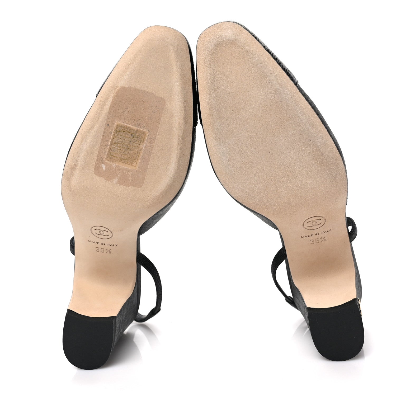 Chanel Textured Calfskin Glazed Goatskin Cap Toe CC Slingback Pumps 36.5 Black 5 of 8