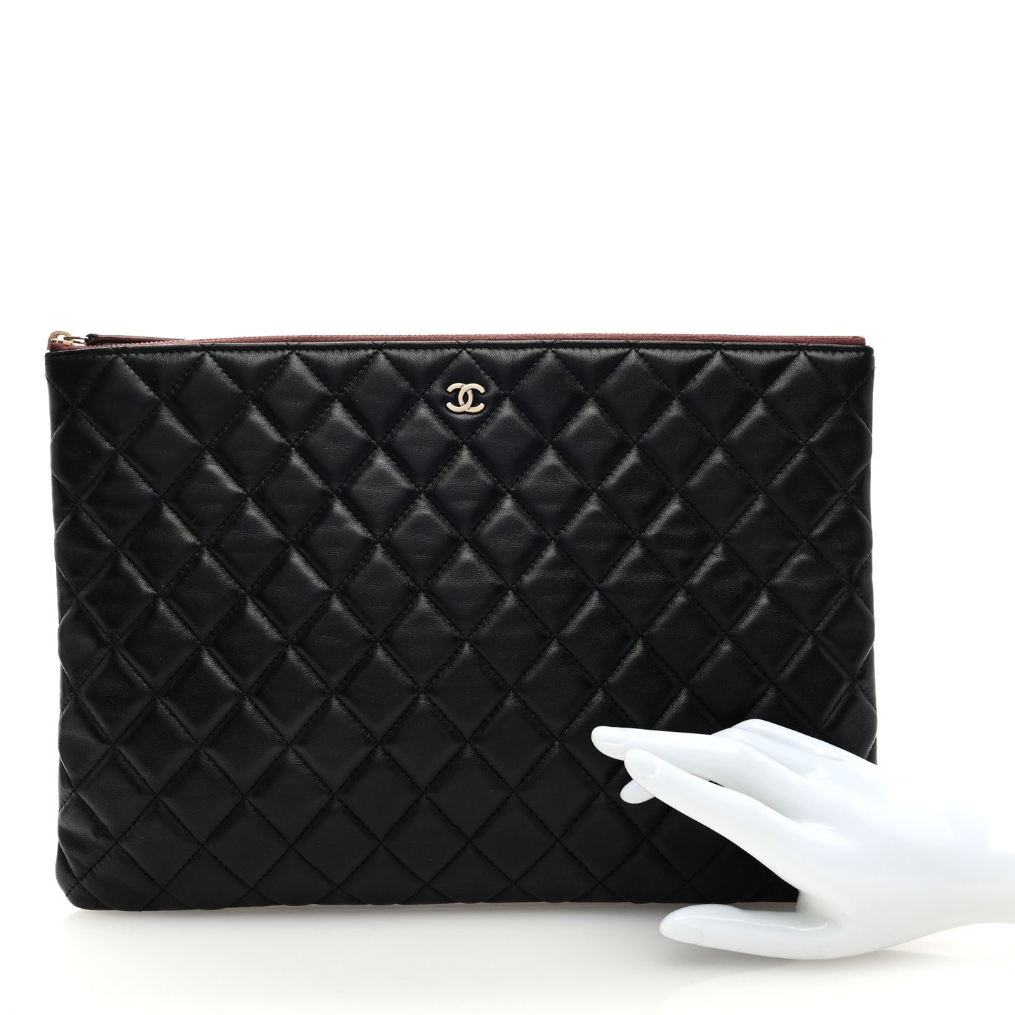 Lambskin Quilted Large Cosmetic Case Black