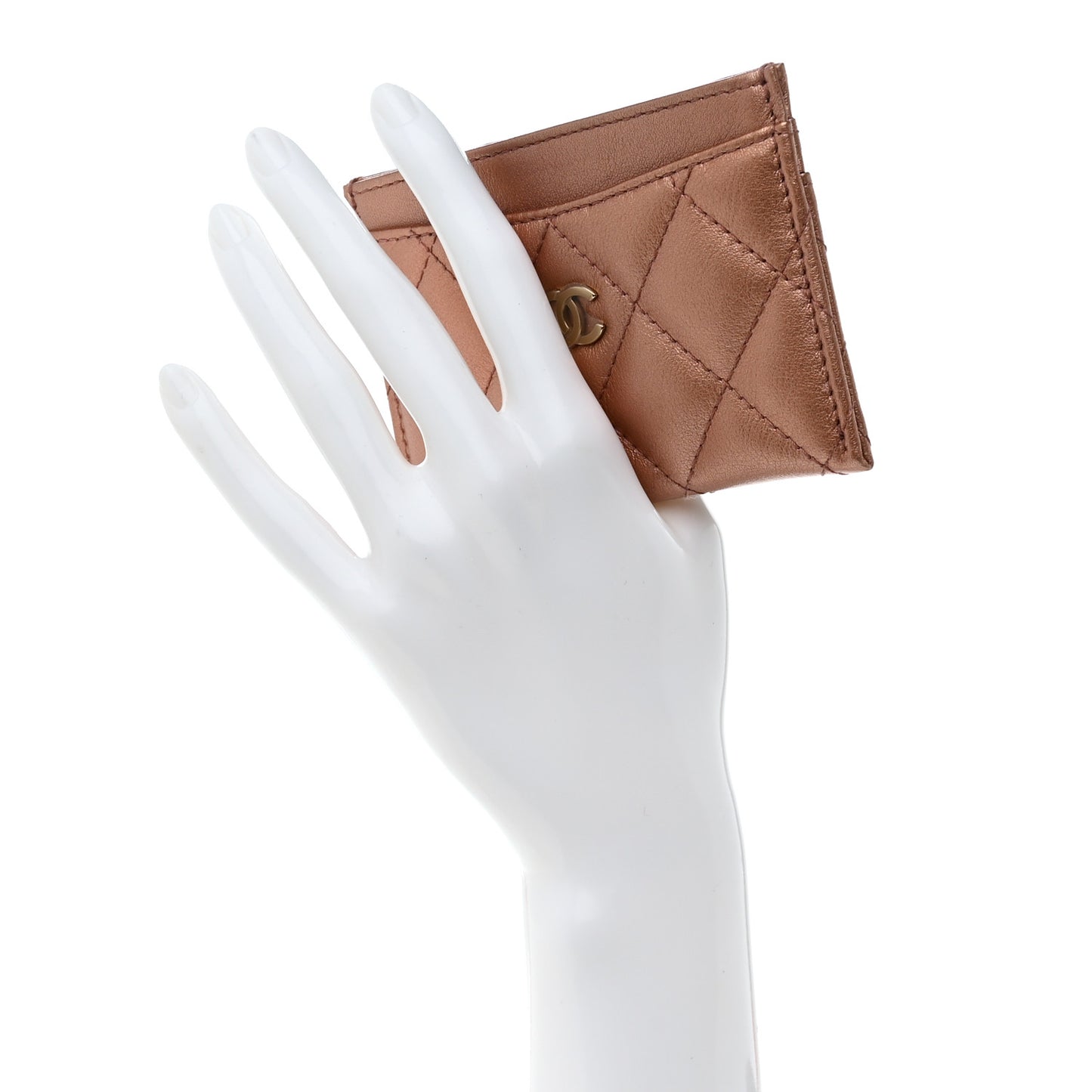Metallic Lambskin Quilted CC Card Holder Light Bronze