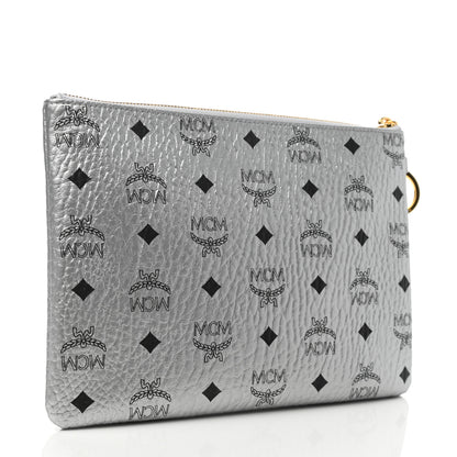 MCM Metallic Visetos Zip Pouch Set Silver 4 of 9