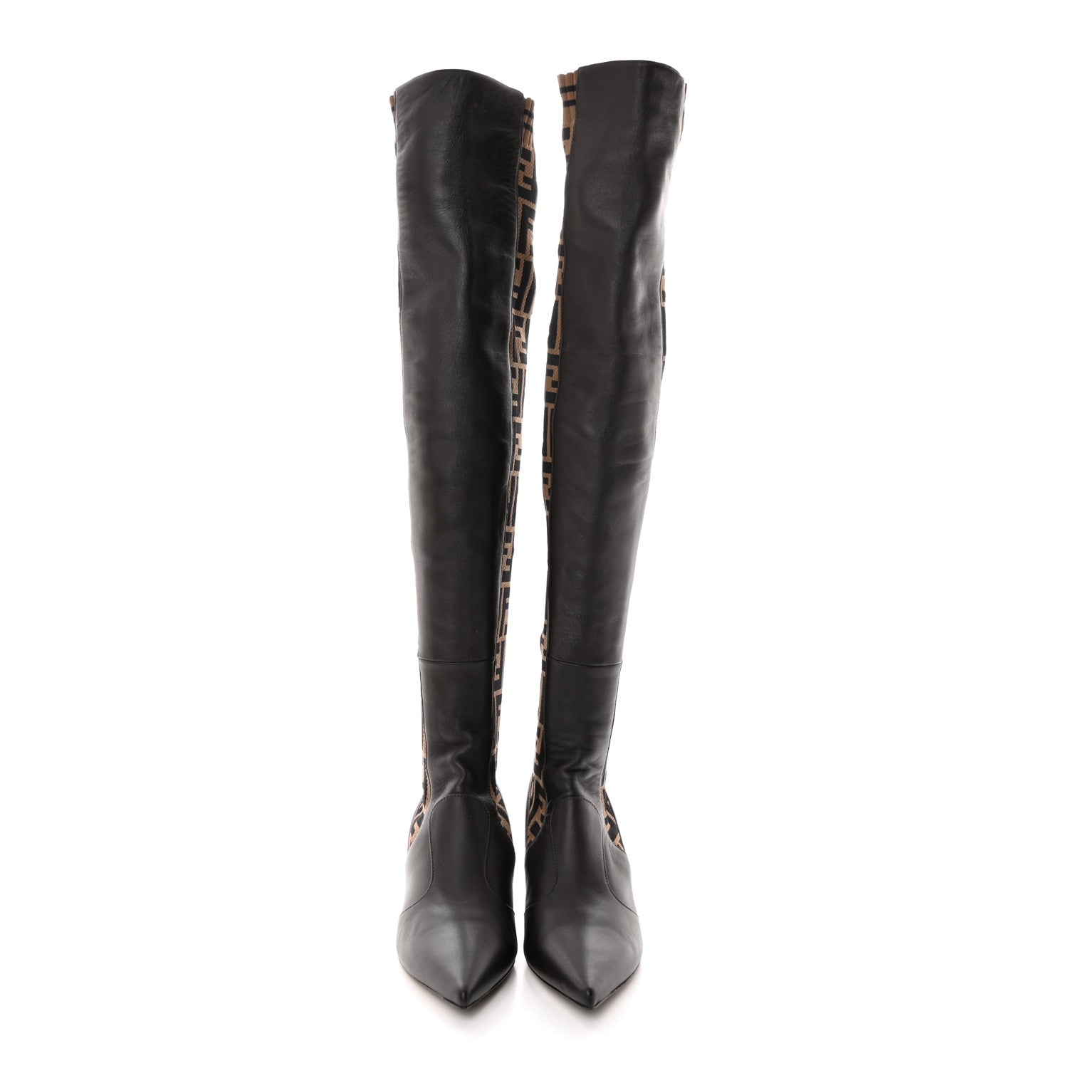 Fendi Nappa Microfiber Fabric FF Rockoko Thigh High Boots 36 Ebano Tobacco Black 2 of 11