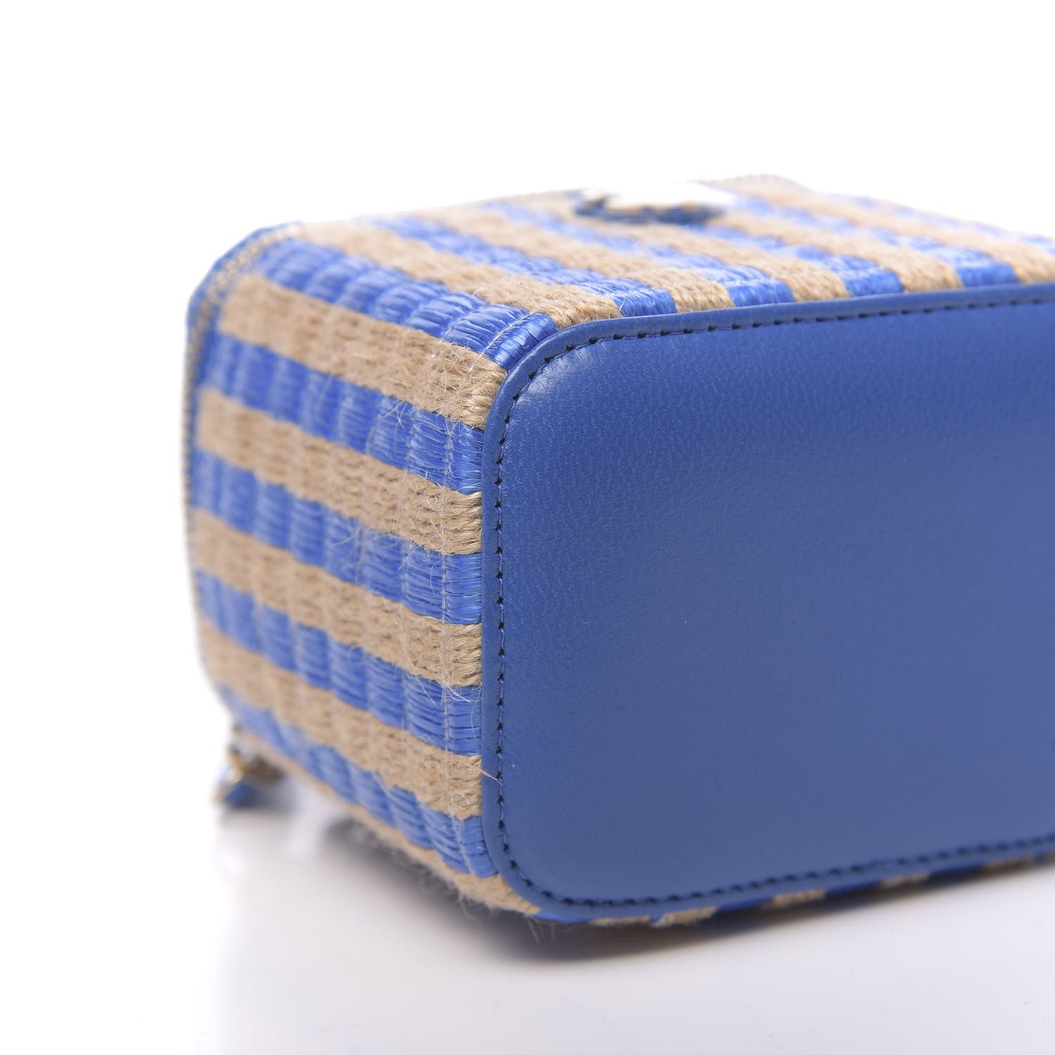 Chanel Raffia Jute Striped Mini Vanity Case With Chain Blue Beige 9 of 11