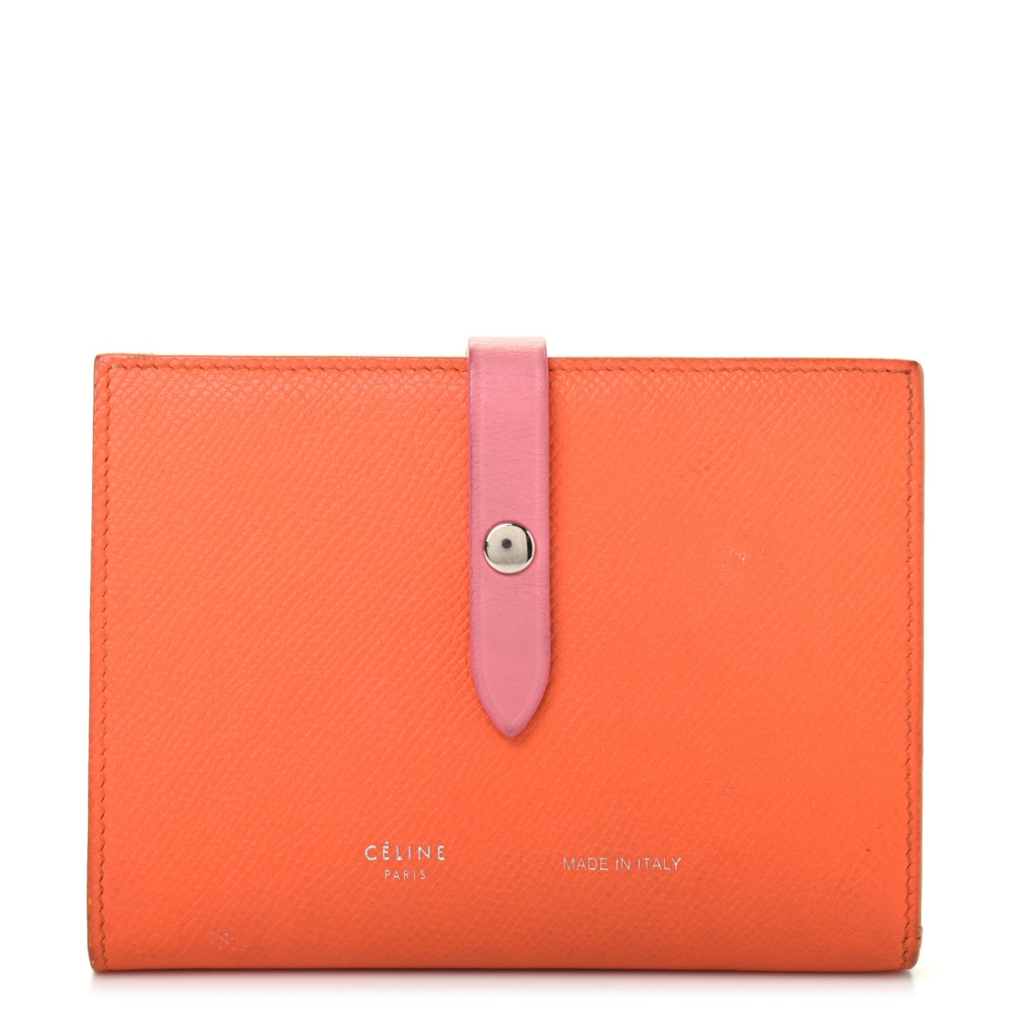 Grained Calfskin Medium Multifunction Strap Wallet Orange Flamingo
