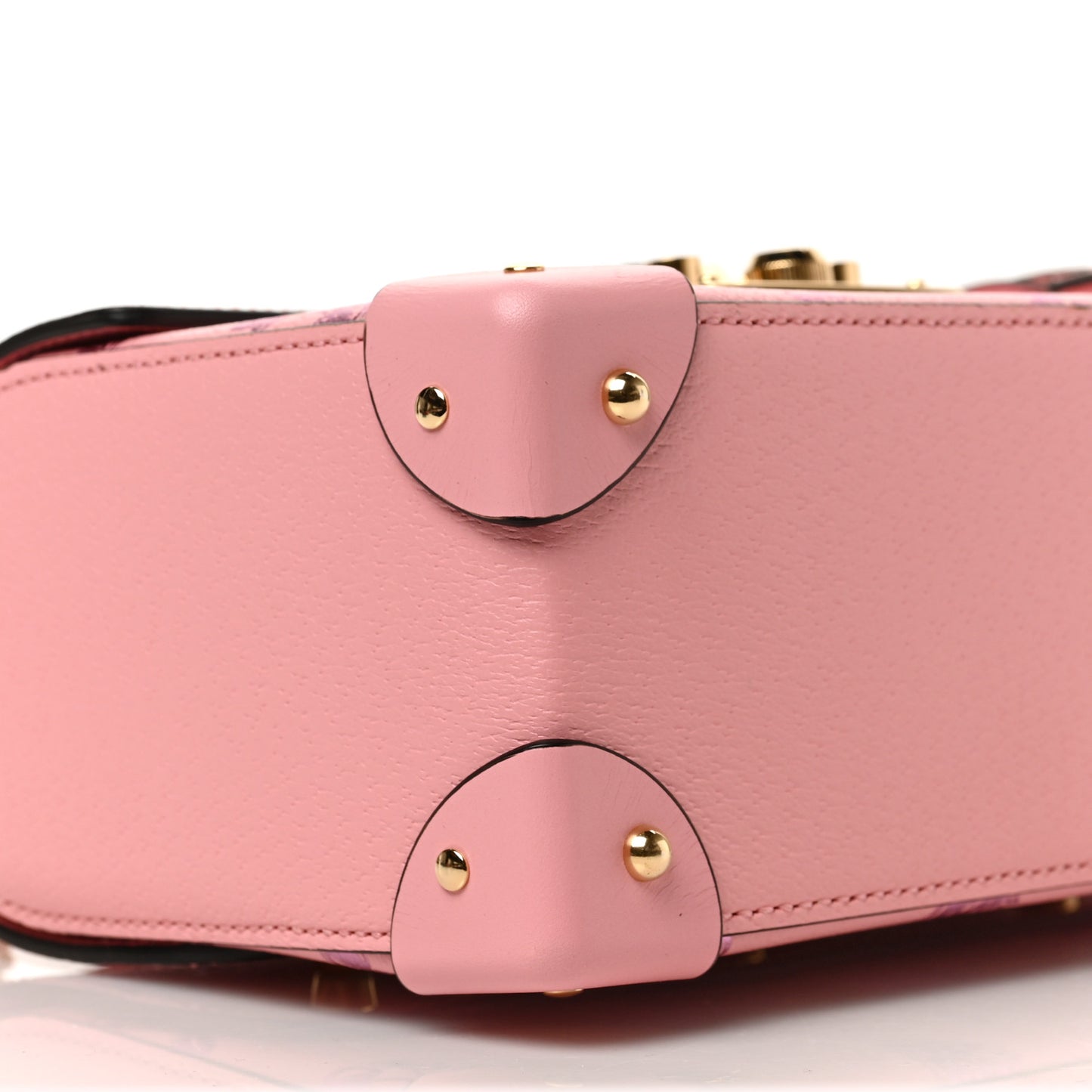 Textured Dollar Calfskin Berry Print Small Padlock Bamboo Shoulder Bag Pink Purple