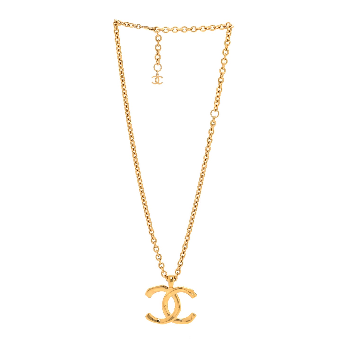 Metal Large CC Pendant Chain Necklace Gold