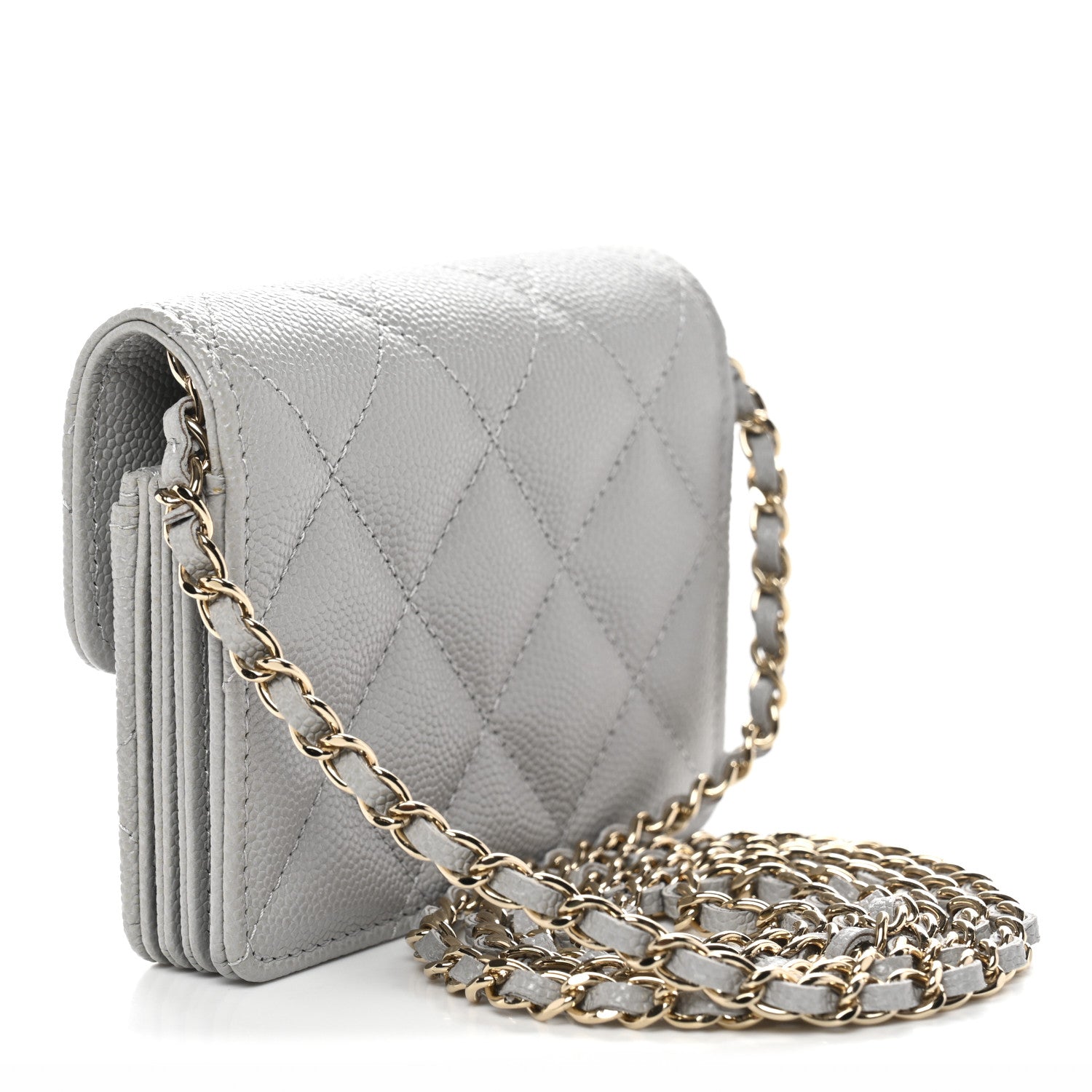 Chanel Caviar Quilted Flap Card Holder On Chain Grey 3 of 12