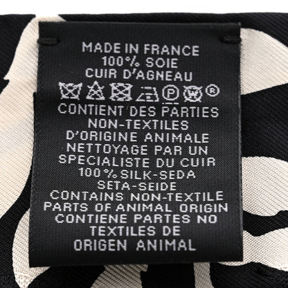 Hermes Silk Calfskin Bouquet Final Fringed Twilly Creme Black 3 of 4