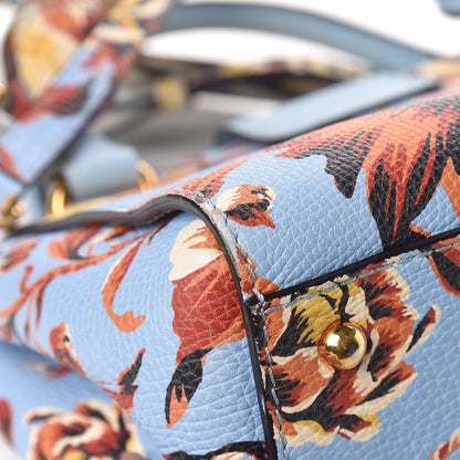 Burberry Soft Grain Calfskin Floral Print Small Buckle Tote Peony Rose Pale Blue Vibrant Orange 14 of 15
