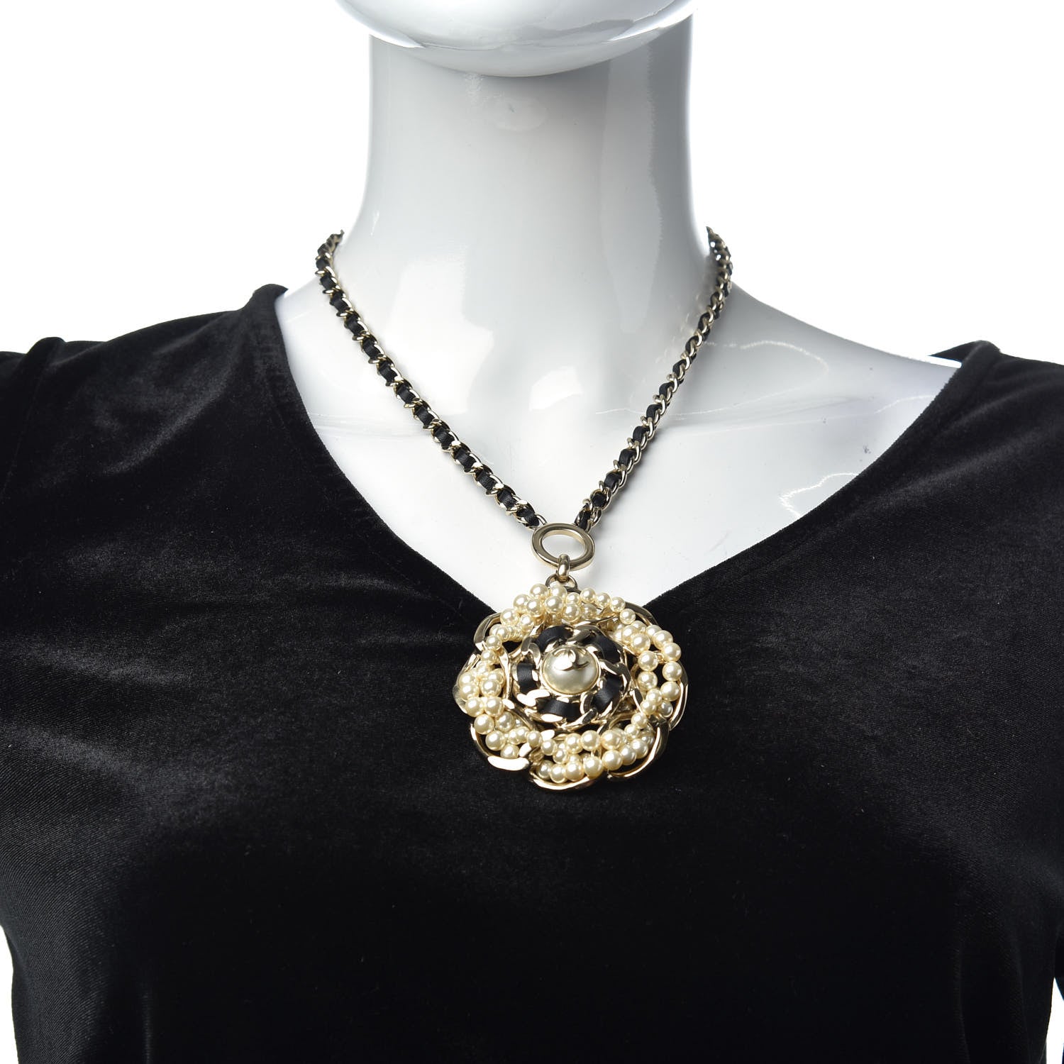 Chanel Lambskin Pearl CC Camellia Chain Necklace Gold 2 of 7