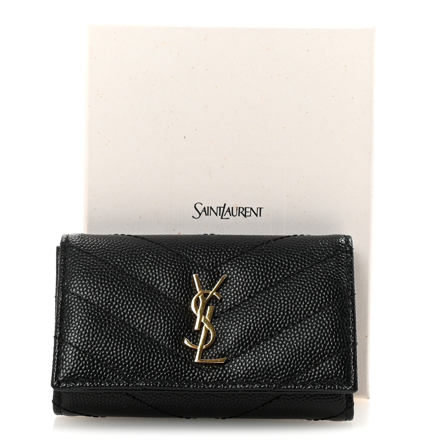 Saint Laurent Grain de Poudre Matelasse Cassandre Monogram Slim Key Case Black 7 of 7
