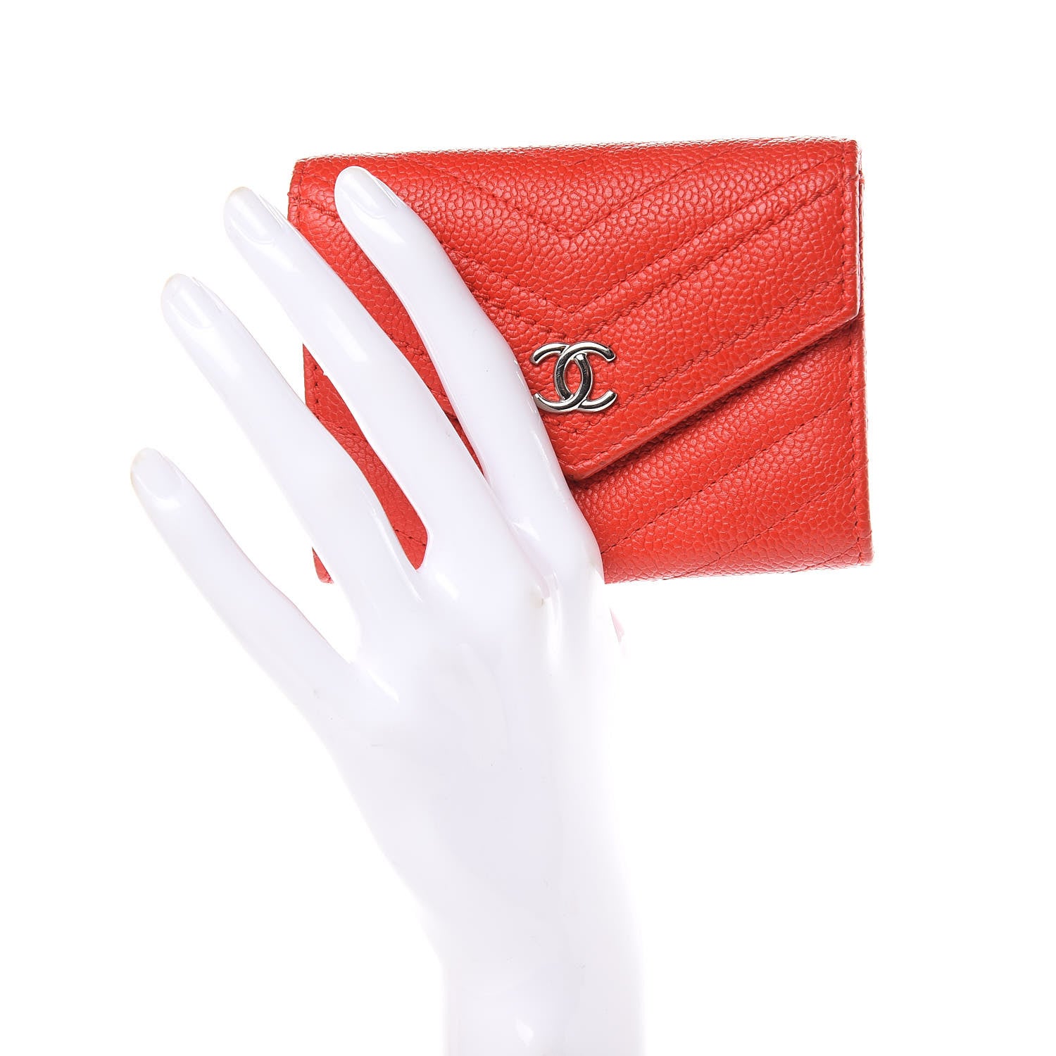 Chanel Caviar Chevron Quilted Flap Card Holder Wallet Red 2 of 11