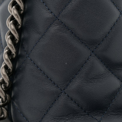 Chanel Calfskin Tweed Quilted Small Tote Navy Multicolor 12 of 13