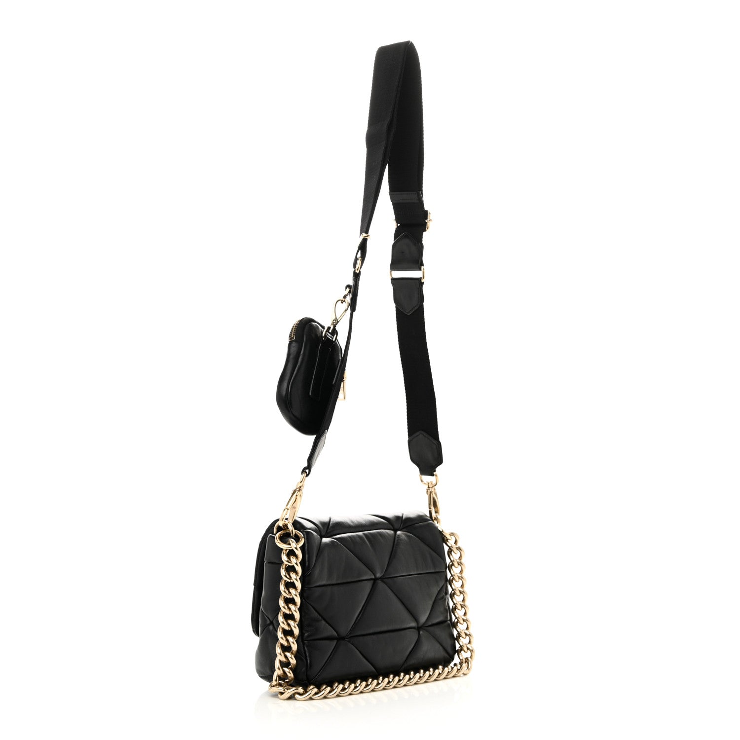 Prada Nappa Re-Nylon Triangle Quilted Patchwork System Flap Shoulder Bag Black 3 of 9