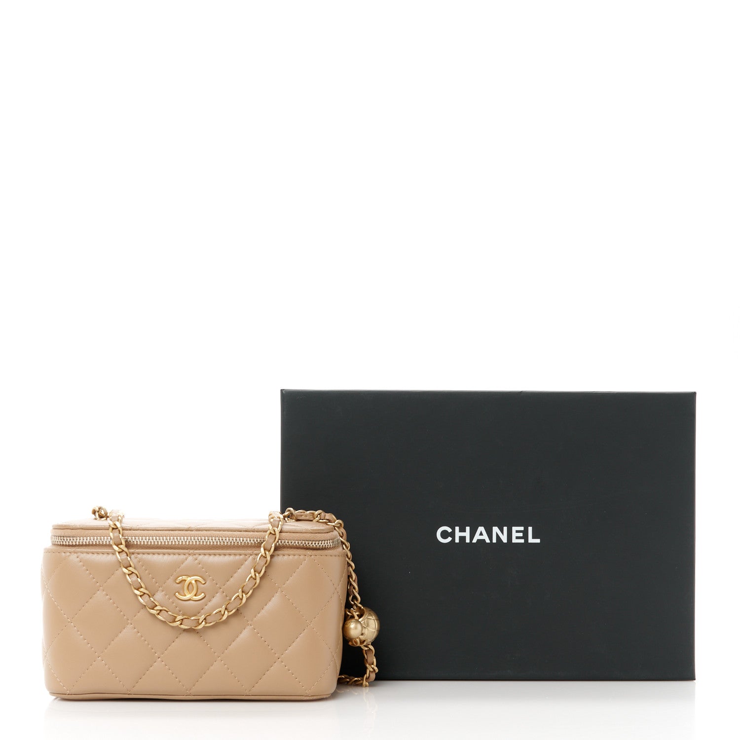 Chanel Lambskin Quilted Pearl Crush Small Vanity Case With Chain Beige 11 of 11