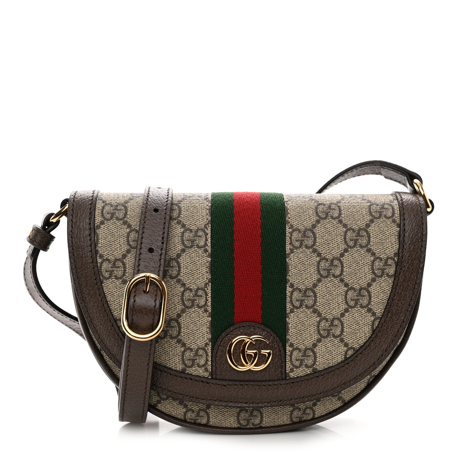 Gucci GG Supreme Monogram Textured Dollar Calfskin Web Mini Ophidia Flap Shoulder Bag Beige Ebony New Acero 1 of 11