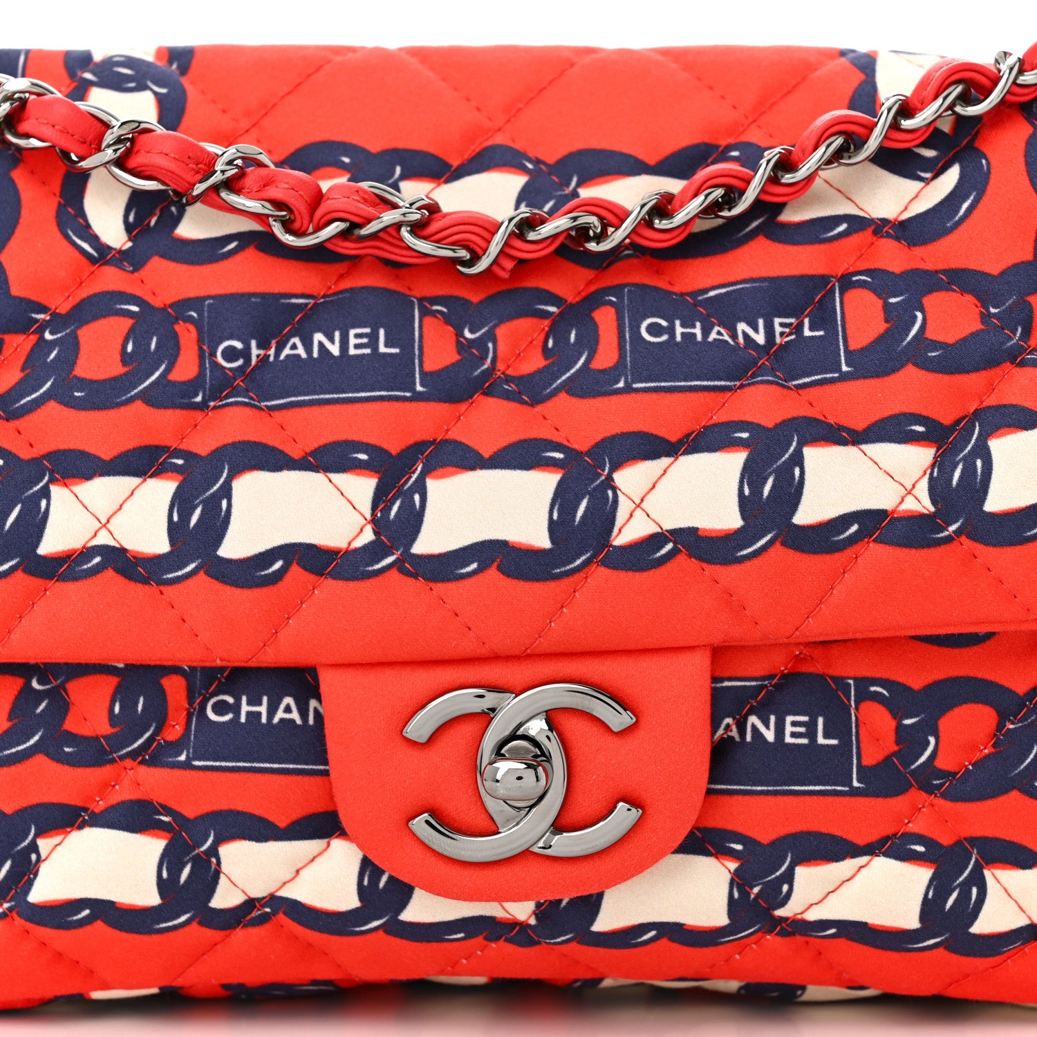 Chanel Silk Chain Printed Medium Single Flap Red 8 of 10