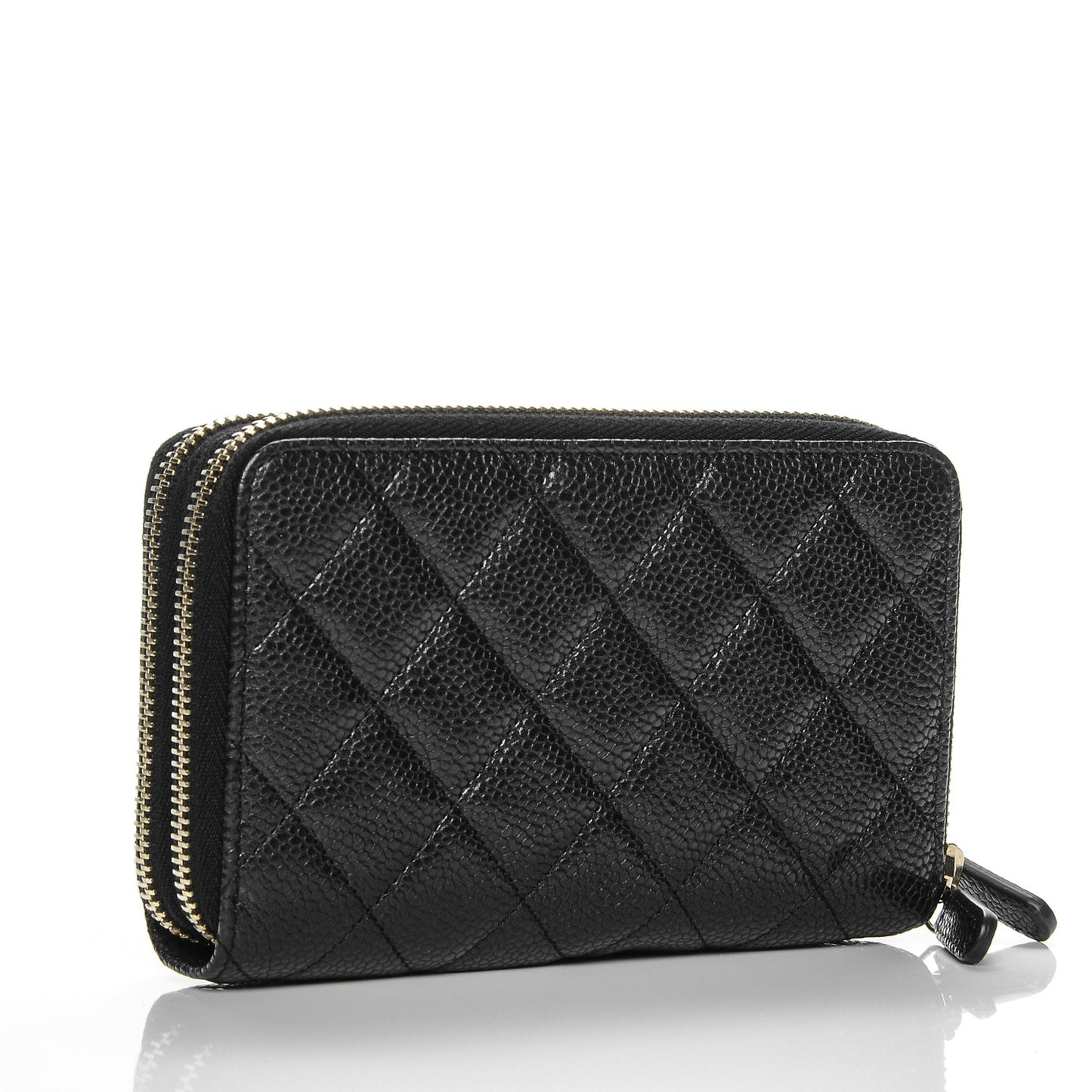 Caviar Quilted Large Gusset Double Zip Around Wallet Black