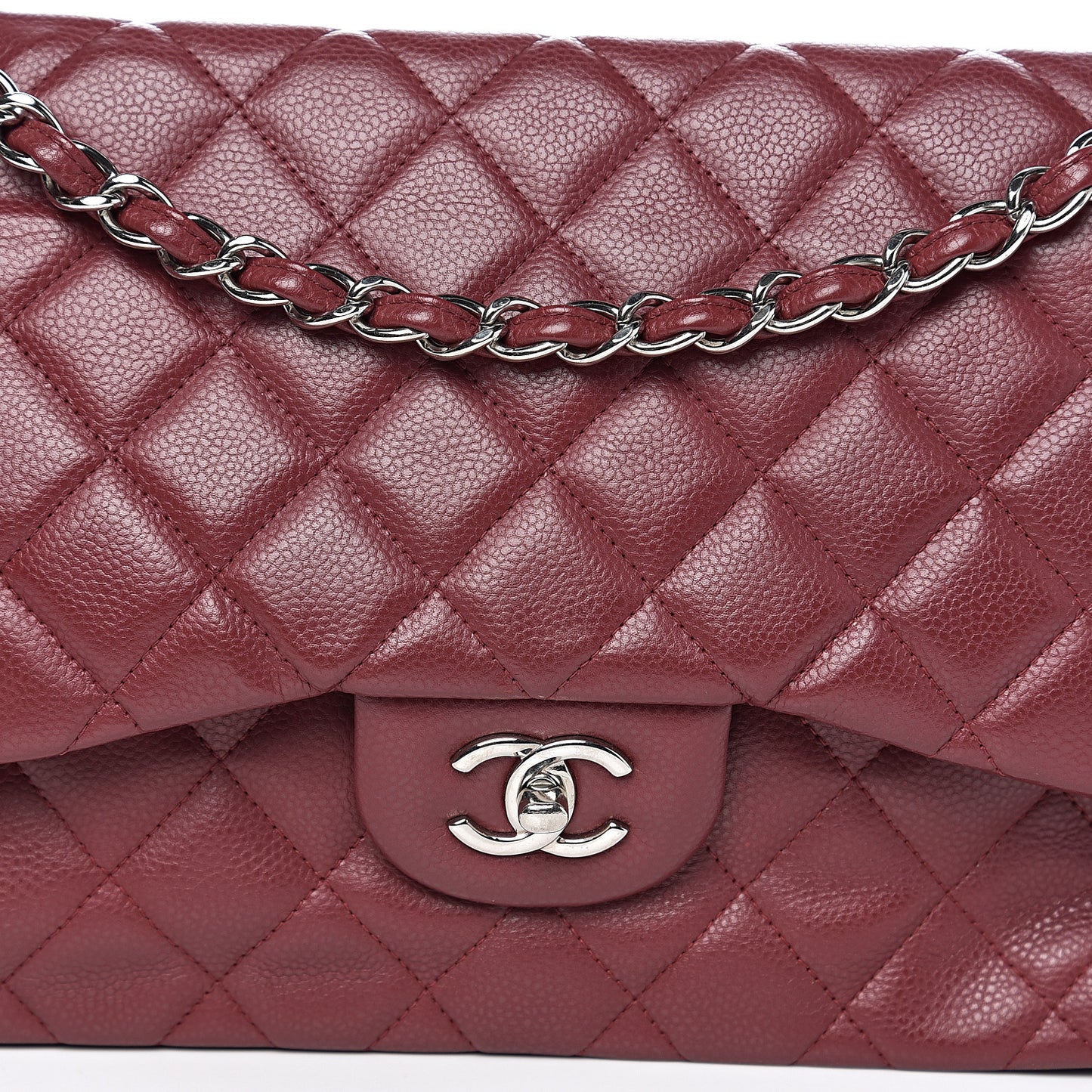 Caviar Quilted Jumbo Double Flap Dark Red