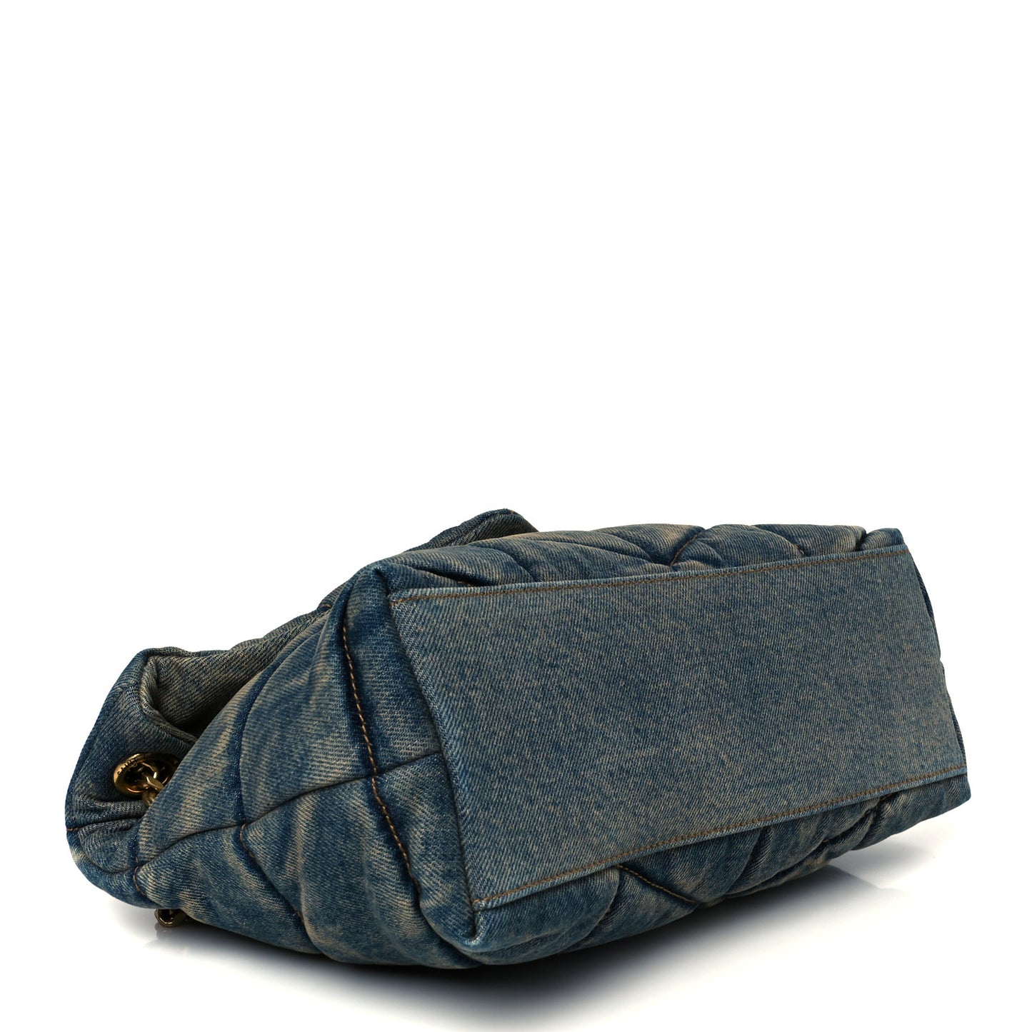 Denim Quilted Small Loulou Puffer Monogram Chain Satchel Blue Cinnamon