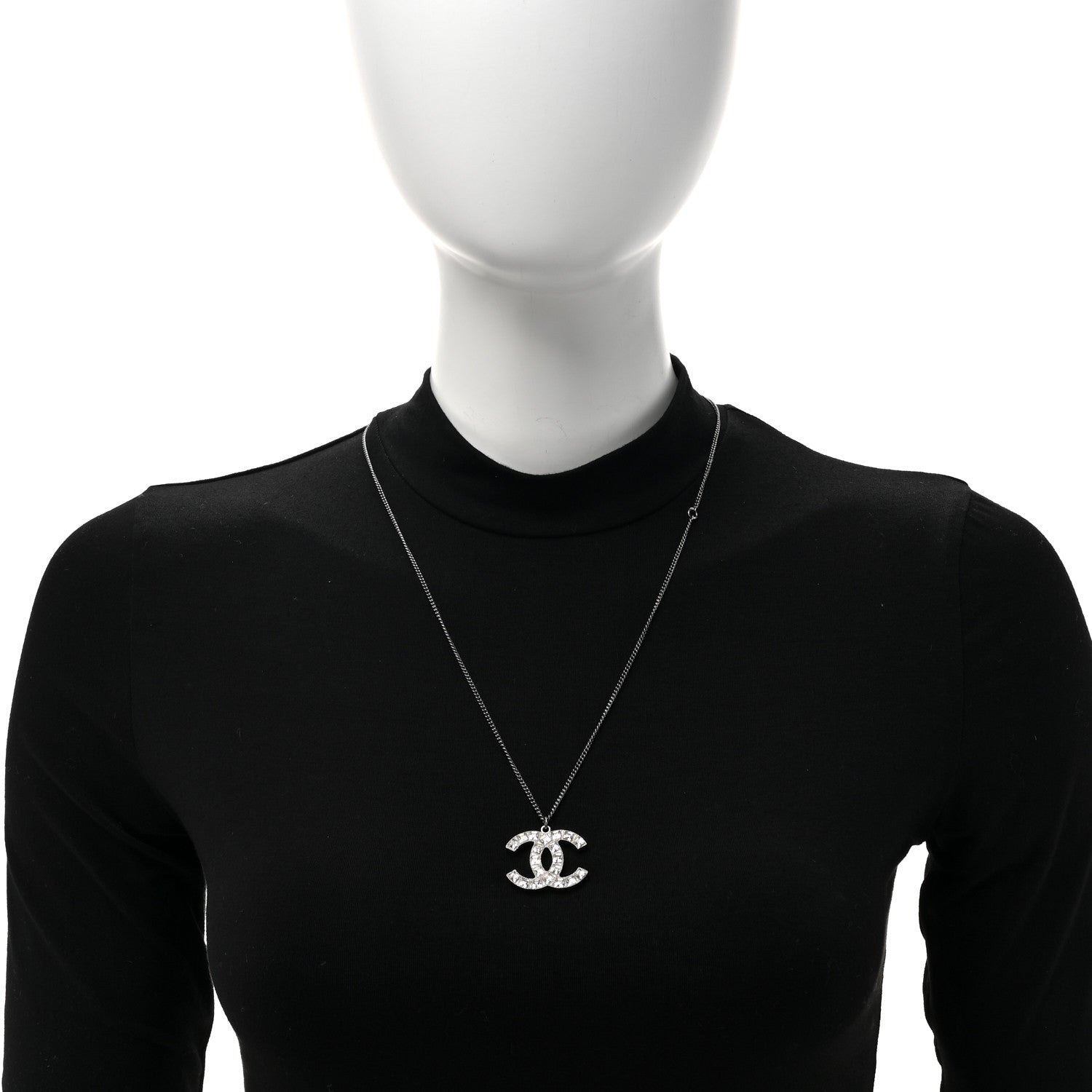 Chanel Baguette Crystal CC Necklace Silver 2 of 5