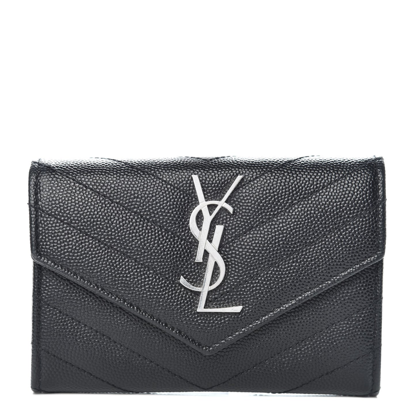 Grain De Poudre Matelasse Chevron Small Monogram Envelope Wallet Black