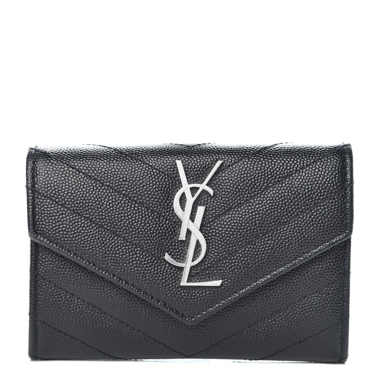 Saint Laurent Grain De Poudre Matelasse Chevron Small Monogram Envelope Wallet Black 1 of 7