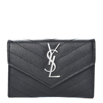Saint Laurent Grain De Poudre Matelasse Chevron Small Monogram Envelope Wallet Black 1 of 7