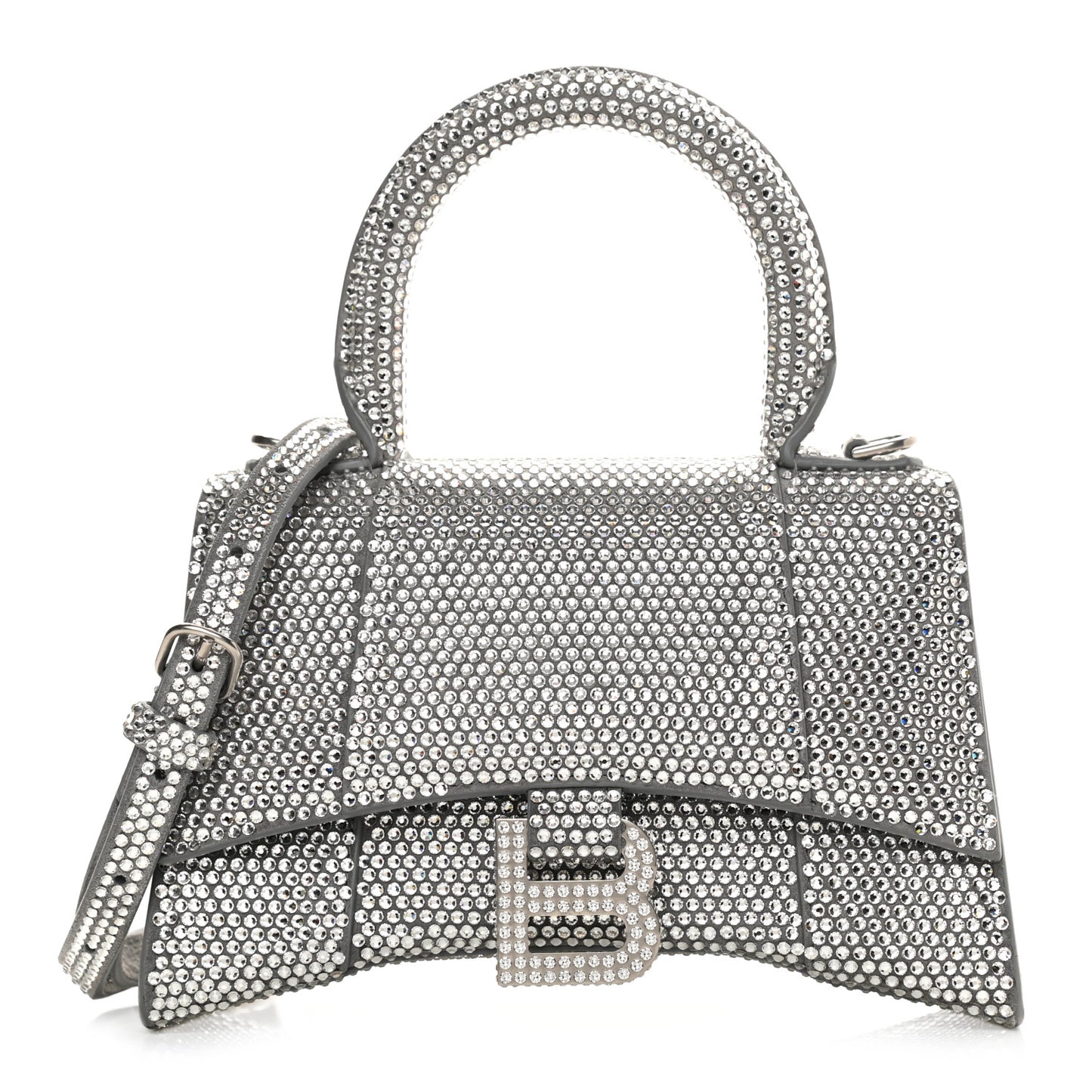 Strass Suede Hourglass Top Handle Bag XS Smoke Grey Crystal