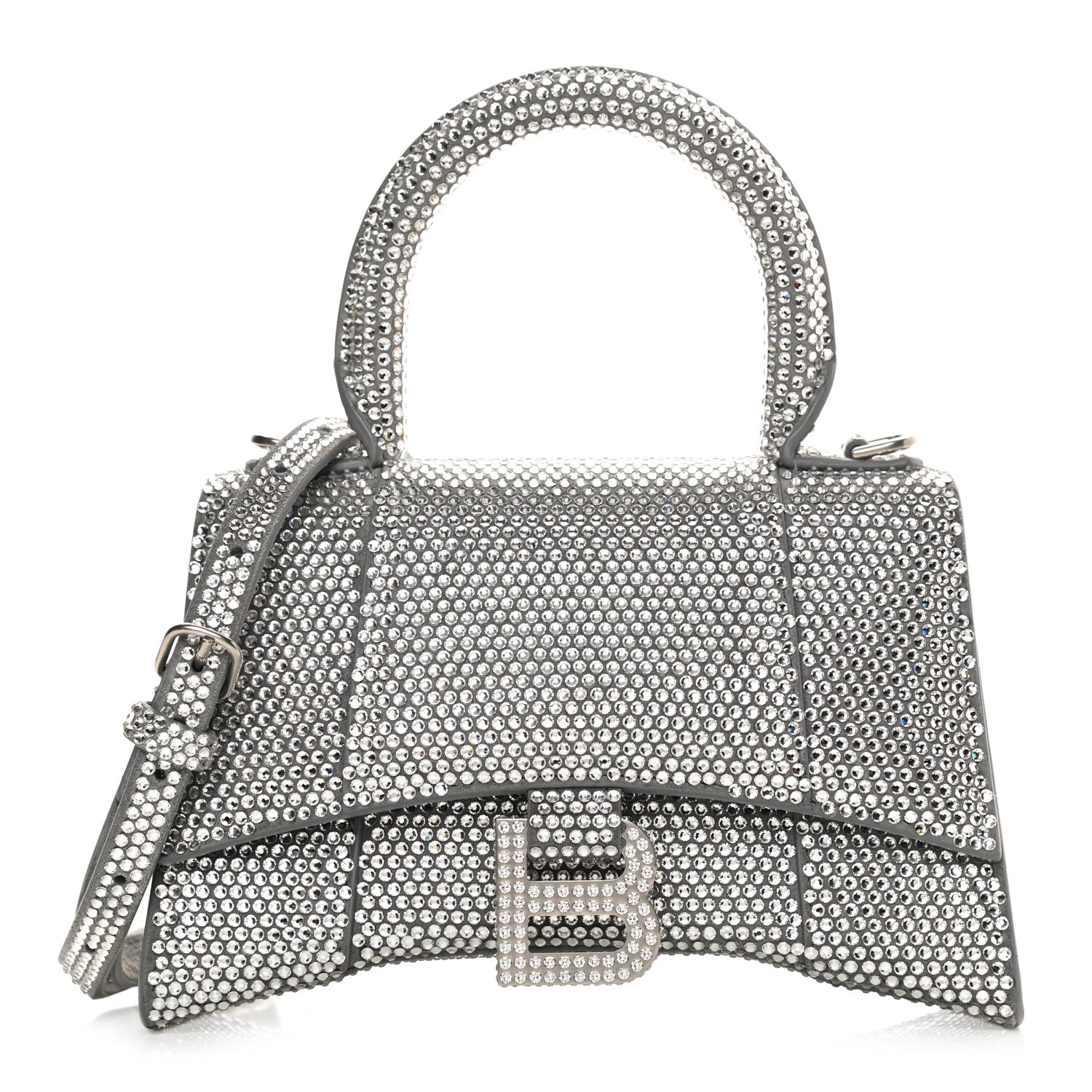 Balenciaga Strass Suede Hourglass Top Handle Bag XS Smoke Grey Crystal 1 of 13