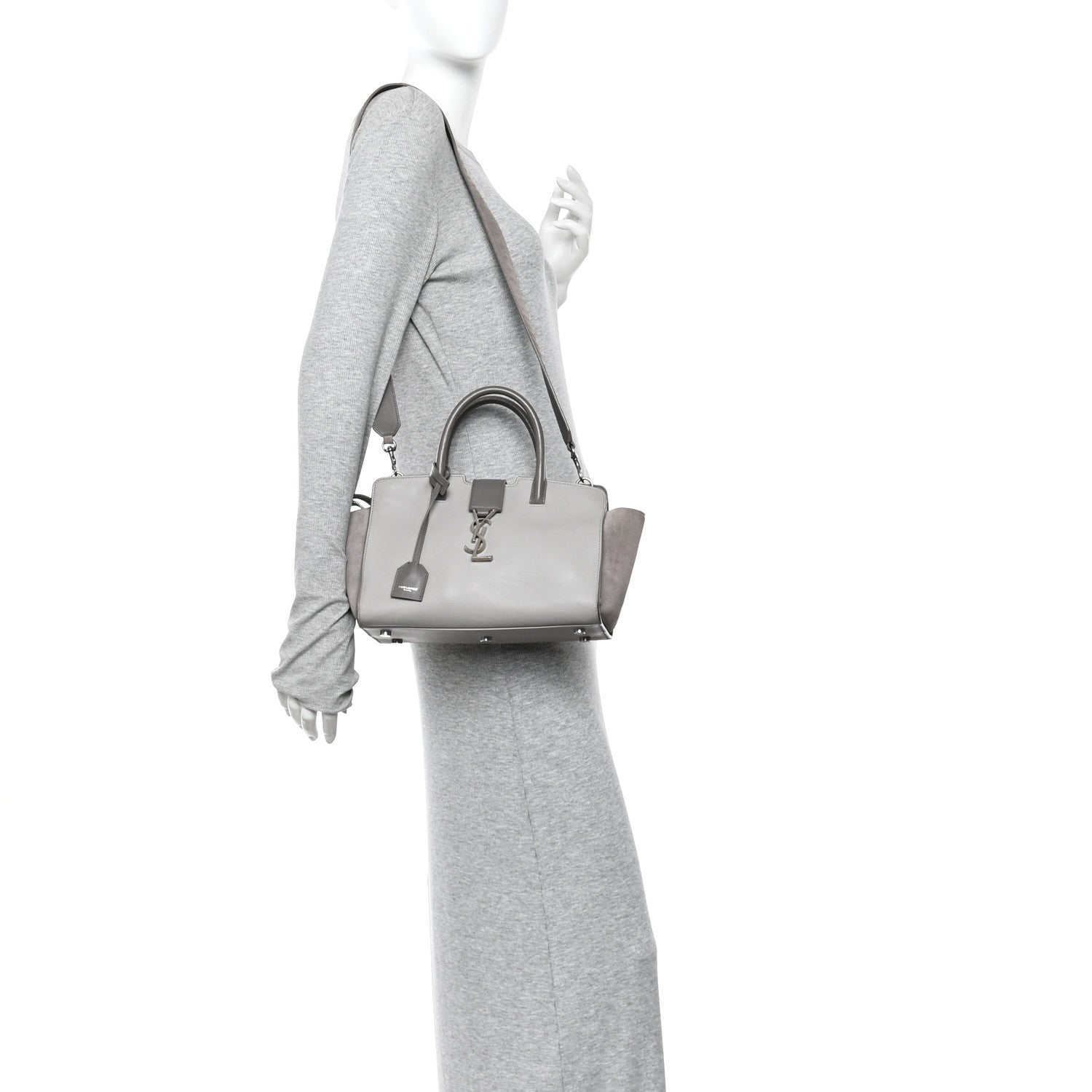 Saint Laurent Calfskin Suede Baby Monogram Downtown Cabas Grey 2 of 11
