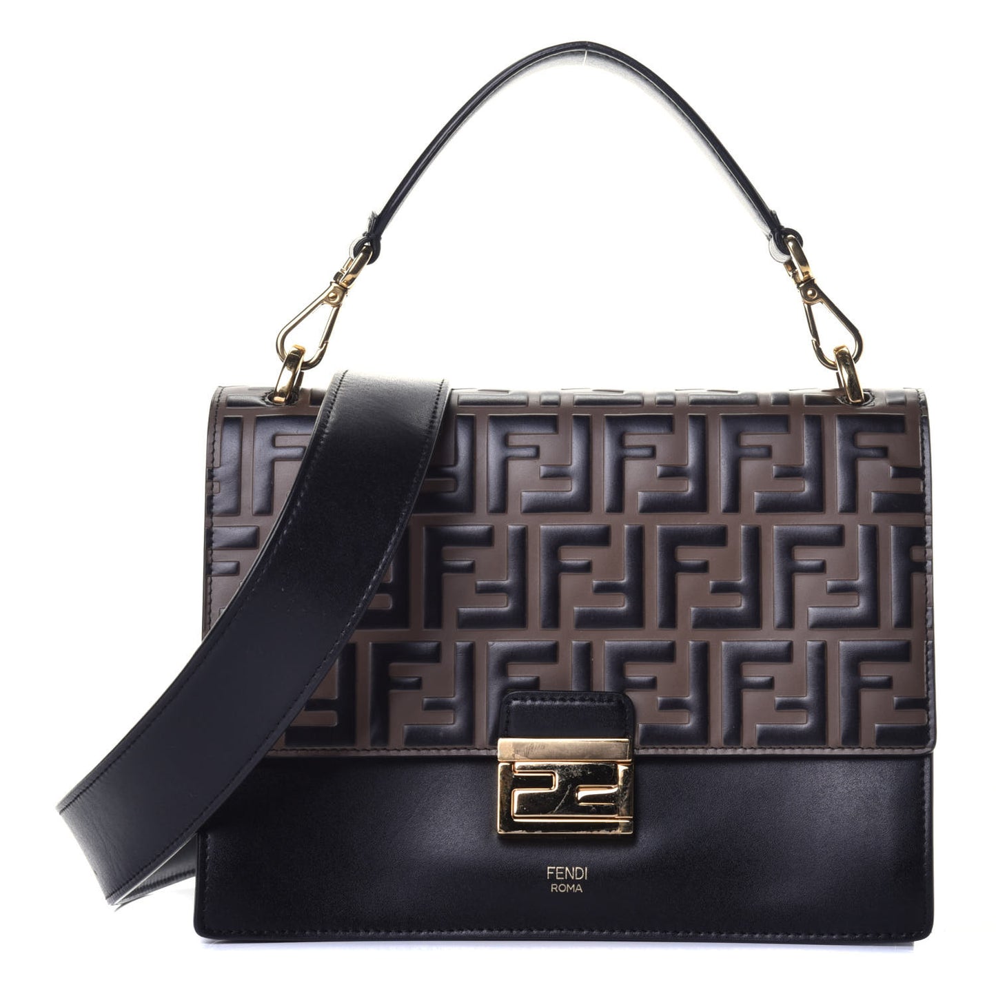 Vitello Liberty Bi-Color FF 1974 Embossed Kan U Shoulder Bag Black Maya