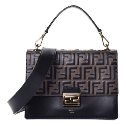 Fendi Vitello Liberty Bi-Color FF 1974 Embossed Kan U Shoulder Bag Black Maya 1 of 10