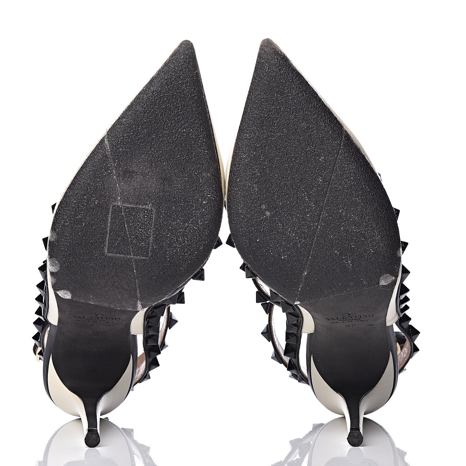 Valentino Garavani Nappa Rockstud Ankle Strap 100mm Pumps 37 Light Ivory Black 5 of 8