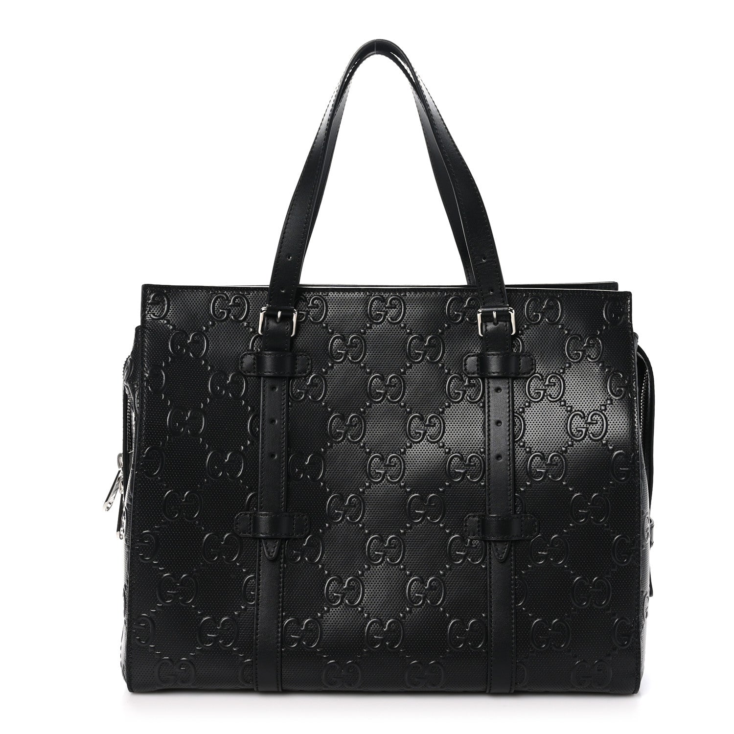 Gucci Calfskin GG Tennis Embossed Tote Bag Black 1 of 10