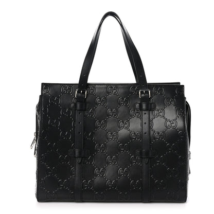 Gucci Calfskin GG Tennis Embossed Tote Bag Black 1 of 10