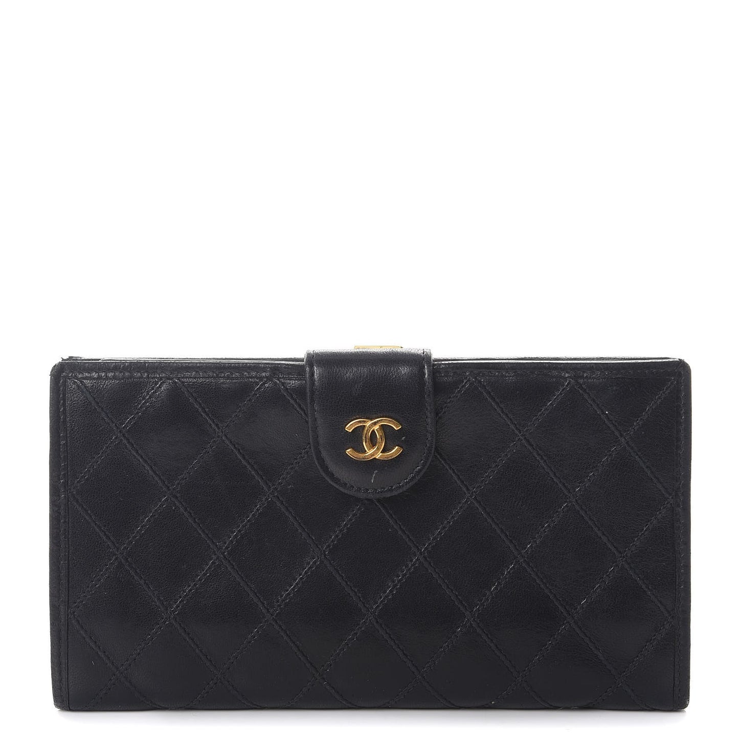 Lambskin Diamond Stitched French Wallet Black