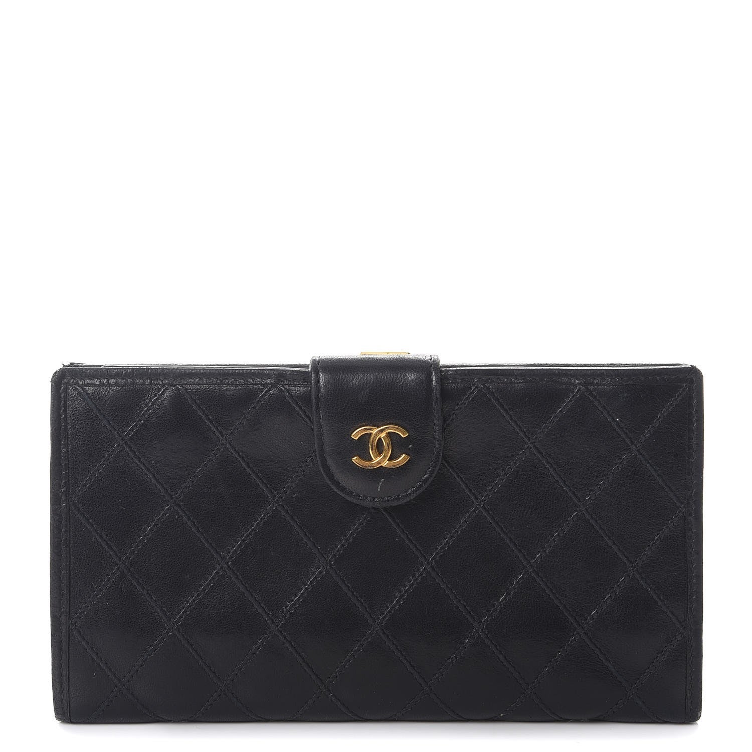Chanel Lambskin Diamond Stitched French Wallet Black 1 of 11