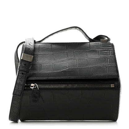 Givenchy Calfskin Crocodile Embossed Medium Pandora Box Crossbody Bag Black 1 of 10